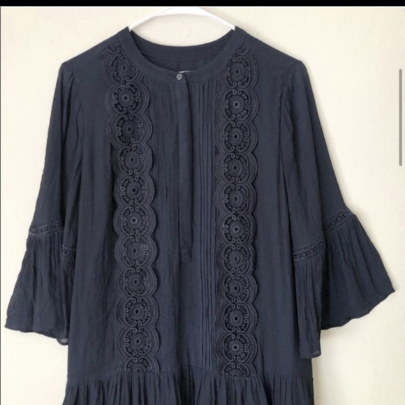 Loft Ruffle and Lace Navy Dress - Picture 3 of 9